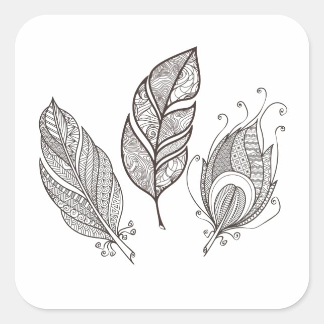 Intricate Feather Doodle Square Sticker (Front)