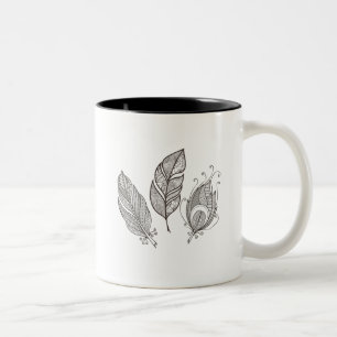 Intricate Feather Doodle Two-Tone Coffee Mug
