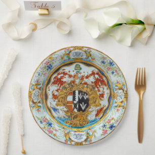 Intricate Fine Dining Wedding Dinner Coat Of Arms Paper Plate