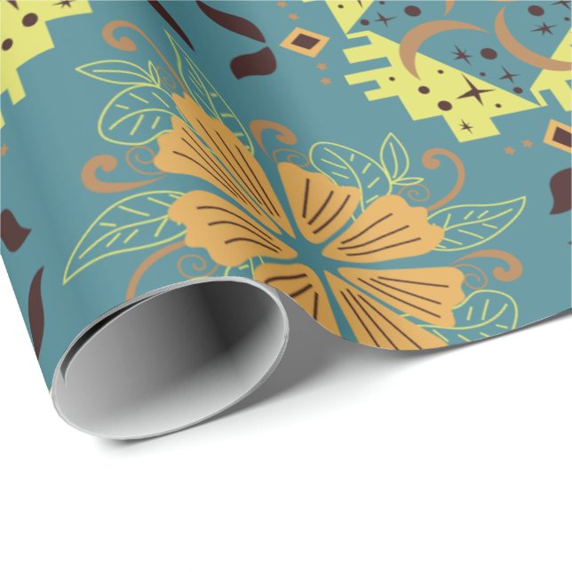Intricate floral and geometric pattern with orange wrapping paper (Roll Corner)