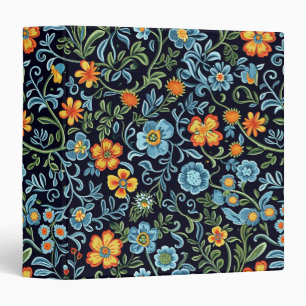 Intricate Floral Art: Blue and Orange Flowers Binder