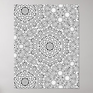 Intricate Floral Circle Mandala Colouring Page Art Poster