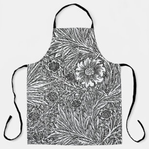 Intricate Floral Design in Black and White Apron