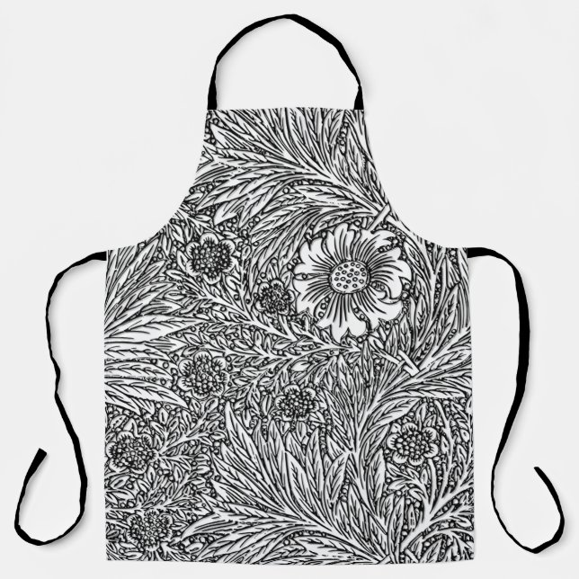 Intricate Floral Design in Black and White Apron (Front)