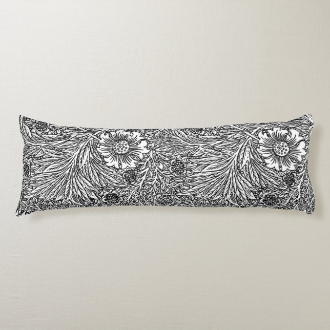 Intricate Floral Design in Black and White Body Pillow (Front)