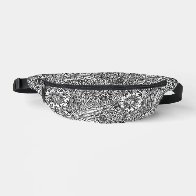 Intricate Floral Design in Black and White Fanny Pack (Front)