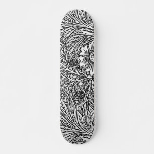 Intricate Floral Design in Black and White Skateboard