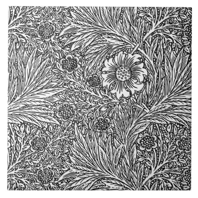 Intricate Floral Design in Black and White Tile (Front)