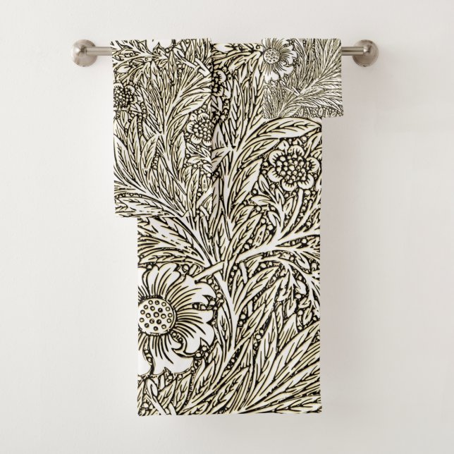 Intricate Floral Design in Brown and White Bath Towel Set (Insitu)
