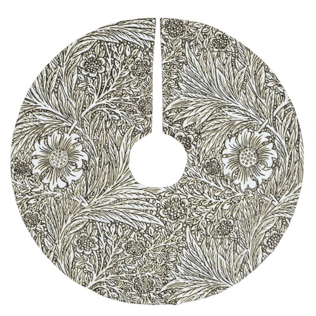 Intricate Floral Design in Brown  and White Brushed Polyester Tree Skirt (Front)