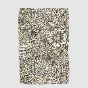 Intricate Floral Design in Brown and White Golf Towel