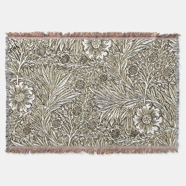 Intricate Floral Design in Brown and White Throw Blanket (Front)