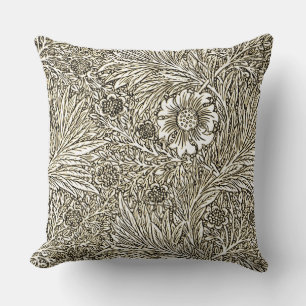 Intricate Floral Design in Brown and White Throw Pillow