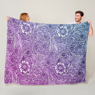 Intricate Floral Design in Purple Hues and White Fleece Blanket