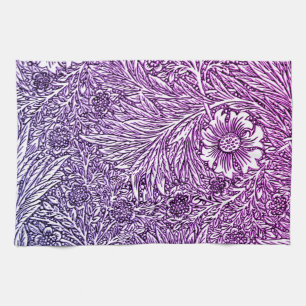 Intricate Floral Design in Purple Hues and White Kitchen Towel