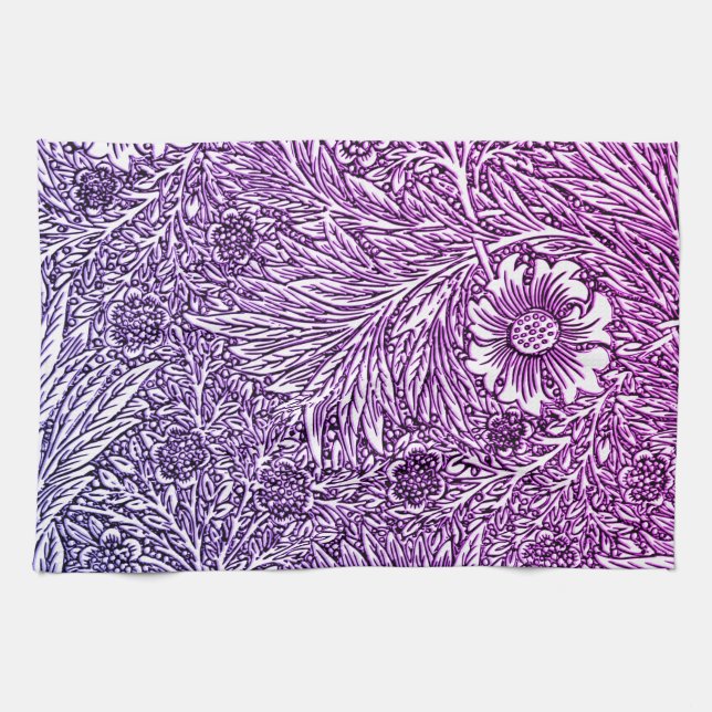 Intricate Floral Design in Purple Hues and White Kitchen Towel (Horizontal)
