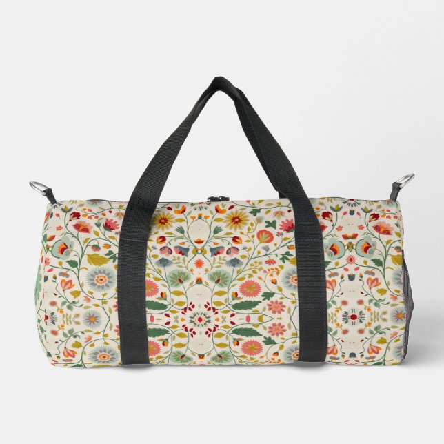 Intricate floral pattern botanical duffle bag (Front)