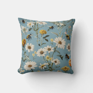 Intricate Floral Pattern With Bees. Throw Pillow