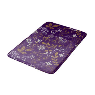 Intricate floral pattern with gold and white bath mat
