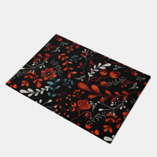 Intricate floral pattern with gold and white door doormat