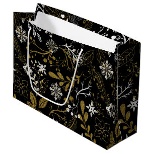 Intricate floral pattern with gold and white  large gift bag