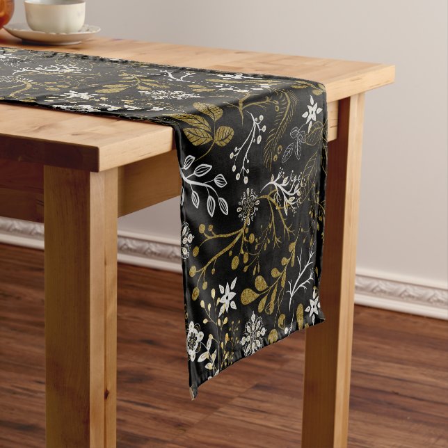 Intricate floral pattern with gold and white  short table runner (In Situ)
