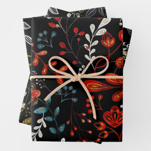 Intricate floral pattern with gold and white wrap wrapping paper sheet