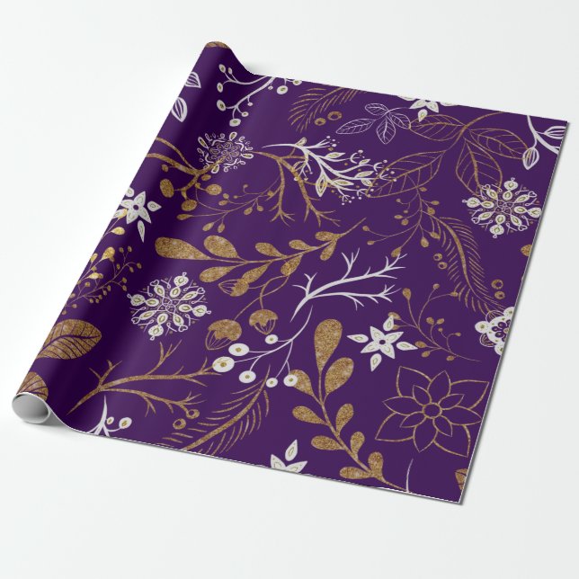Intricate floral pattern with gold and white  wrapping paper (Unrolled)