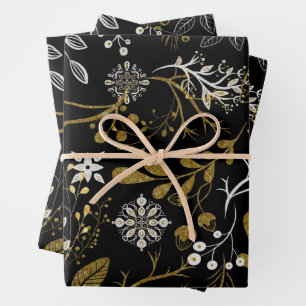 Intricate floral pattern with gold and white  wrapping paper sheet