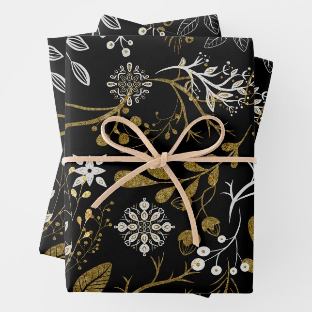 Intricate floral pattern with gold and white  wrapping paper sheet (In situ)