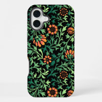 Intricate Floral Pattern with Green Leaves