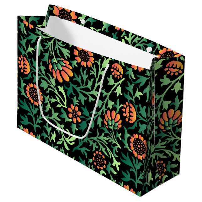 Intricate Floral Pattern with Green Leaves Large Gift Bag (Front Angled)
