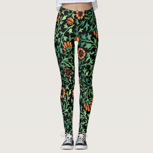 Intricate Floral Pattern with Green Leaves Leggings