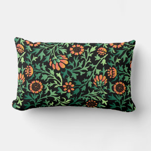 Intricate Floral Pattern with Green Leaves Lumbar Pillow