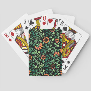 Intricate Floral Pattern with Green Leaves Playing Cards