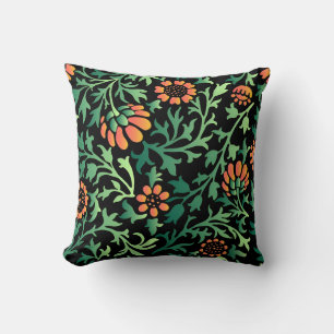 Intricate Floral Pattern with Green Leaves Throw Pillow