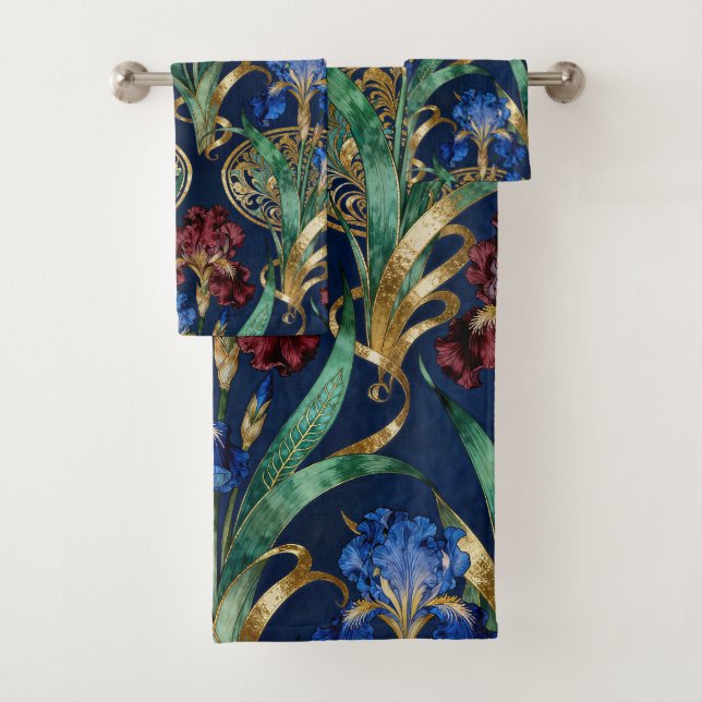 Intricate Floral Pattern with Irises Bath Towel Set (Insitu)