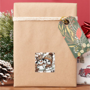 Intricate Floral Winter Wonderland: Adorable Dog  Square Sticker