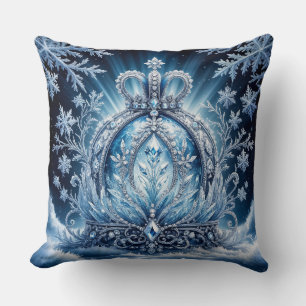 Intricate Frost-Covered Crown With Glittering Gems Throw Pillow