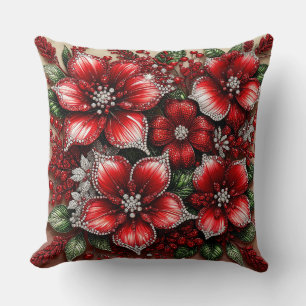 Intricate Gem Embellished Floral Design Throw Pillow