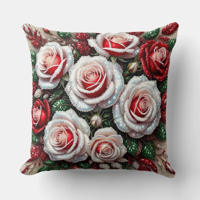 Intricate Gem Embellished Floral Design Throw Pillow (Front)