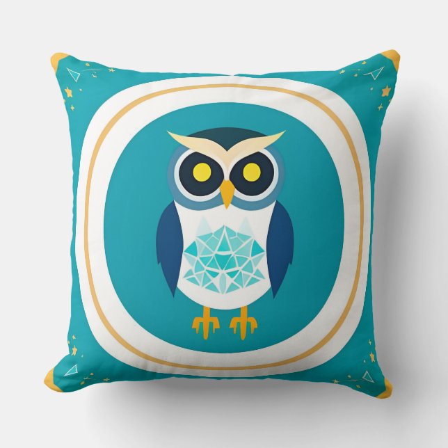 Intricate Geometric Owl Illustration Throw Pillow (Front)