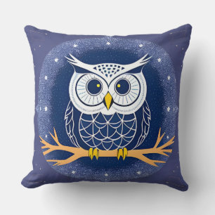 Intricate Geometric Owl Illustration Throw Pillow