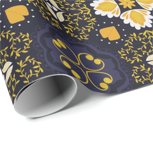 Intricate geometric pattern with dark blue  wrapping paper (Roll Corner)