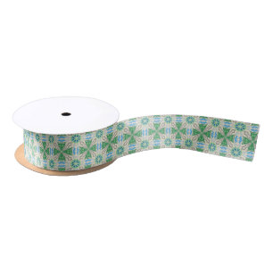 Intricate geometric pattern with green and beige satin ribbon