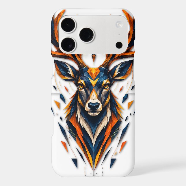Intricate Geometric Stag Blue & Orange Art (Back)