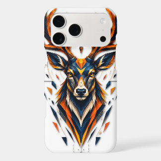 Intricate Geometric Stag Blue & Orange Art