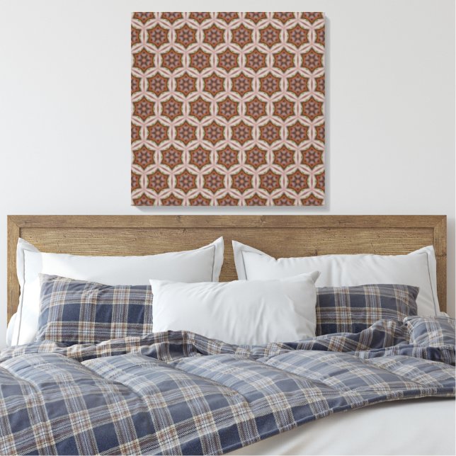 Intricate Geometric Star Pattern in Earth Tones Canvas Print (Insitu(Bedroom))
