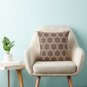 Intricate Geometric Star Pattern in Earth Tones Throw Pillow