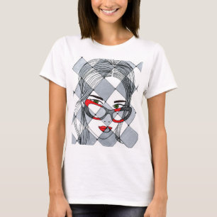 Intricate Girl Portrait Line Art - Detailed Artist T-Shirt